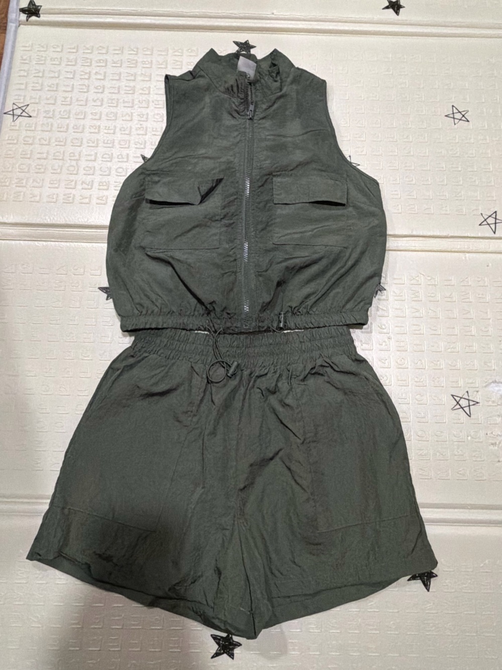 No Boundaries Olive Green Utility Vest & Shorts Set